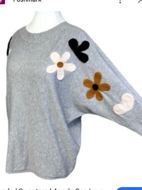Cozy Gray Floral-Appliqué Crewneck Sweater
